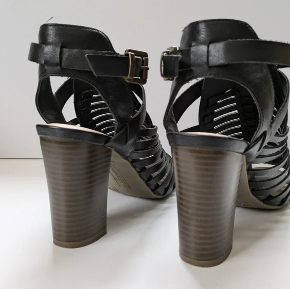 American Eagle Strappy Black Sandals Size 6 Like New 3 1/2" Heel Boho Summer - Picture 10 of 17